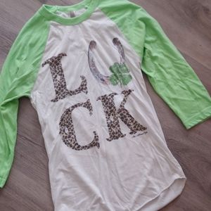 American Apparel Luck The 50/50 Shirt Tee Xsmall Green White
